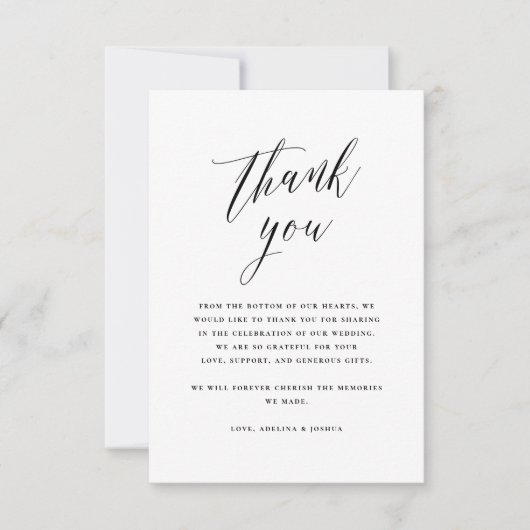 Carte De Remerciements Simple appel de calligraphie de mariage Photo Merc (Devant)