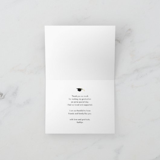 Carte De Remerciements Simple Black Elegant Gold Script Photo Graduation (Intérieur)