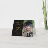 Carte De Remerciements Simple Black Elegant Gold Script Photo Graduation (Devant)