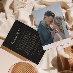 Carte De Remerciements Simple Black Gold avec Mariage photo
