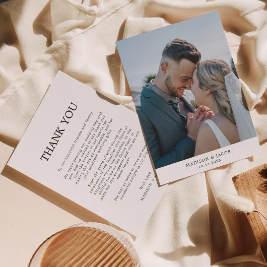 Carte De Remerciements Simple Blanc clair avec Mariage photo