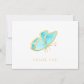 Carte De Remerciements Simple Bleu et Papillon Or Élégant (Devant)