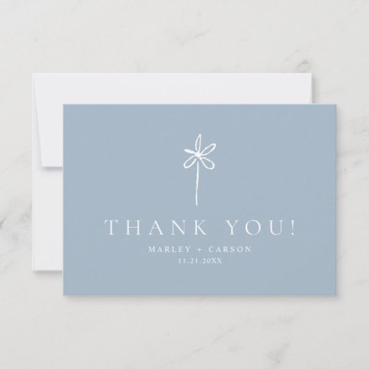 Carte De Remerciements Simple Boho Minimalist Dusty Blue Wedding (Devant)