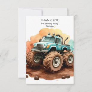 Carte De Remerciements Simple Boho Wheels Monster Truck Anniversaire