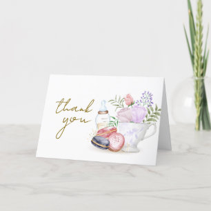Carte De Remerciements Simple Bonjour Floral Macaron Milk Tea Baby shower