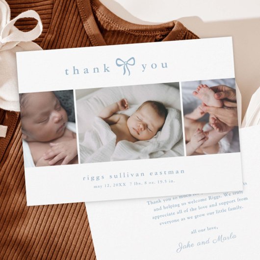 Carte De Remerciements Simple Bow Boy Photo Collage Baby