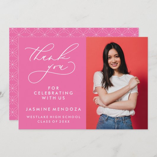 CARTE DE REMERCIEMENTS SIMPLE CALLIGRAPHIE FANTASISTE REMERCIEMENTS DE FI (Devant / Derrière)