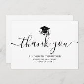 Carte De Remerciements Simple capuchon de graduation de script noir (Devant / Derrière)