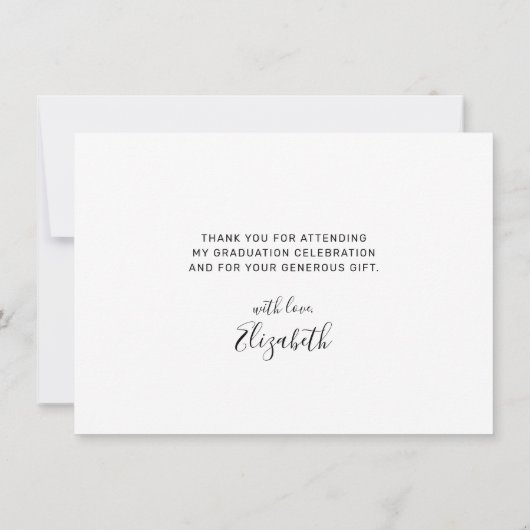 Carte De Remerciements Simple capuchon de graduation de script noir (Dos)