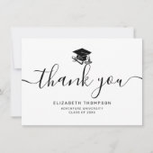 Carte De Remerciements Simple capuchon de graduation de script noir (Devant)