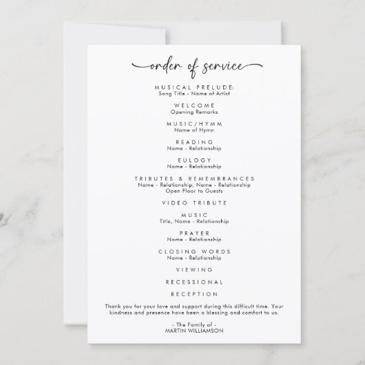 Carte De Remerciements Simple Celebration of Life Photo Funeral Program (Dos)