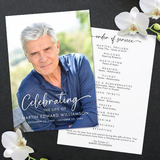 Carte De Remerciements Simple Celebration of Life Photo Funeral Program