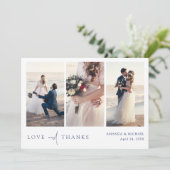 Carte De Remerciements Simple Chic Blue Text Multi Photo Mariage (Debout devant)