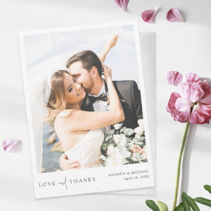 Carte De Remerciements Simple Chic Love and Thanks Modern Photo Mariage