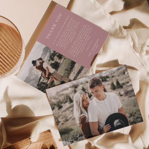 Carte De Remerciements Simple classique Dusty Rose rose 2 Mariage photo
