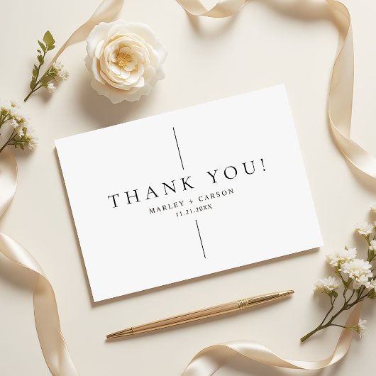 Carte De Remerciements Simple Clean Black Line Modern Wedding