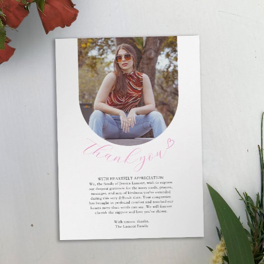 Carte De Remerciements Simple coeur rose blanc éveil photo