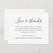 Carte De Remerciements Simple Condolence funéraire Bereavent Sympathie (Devant / Derrière)