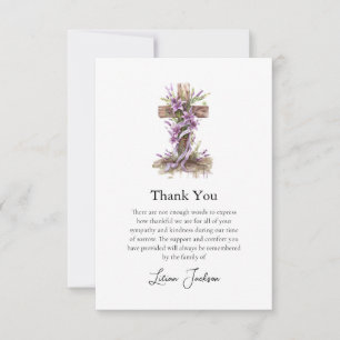 Carte De Remerciements Simple Croix catholique Lilac Fleurs funérailles