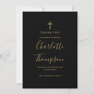 Carte De Remerciements Simple Croix Mémorielle Élégante en Or pour Funéra
