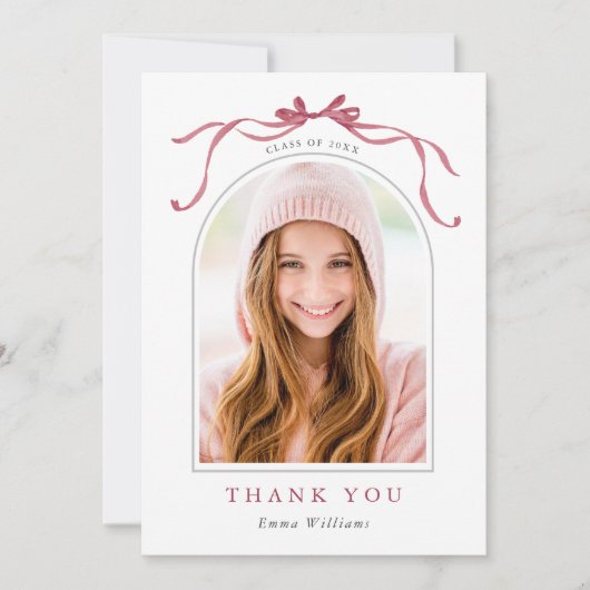 Carte De Remerciements Simple Deep Blush Bow Graduation Photo (Devant)