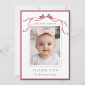Carte De Remerciements Simple Deep Blush Pink Bow Birthday Photo (Devant)