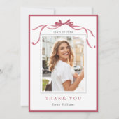 Carte De Remerciements Simple Deep Blush Ribbon Bow Graduation Photo (Devant)