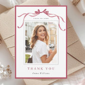 Carte De Remerciements Simple Deep Blush Ribbon Bow Graduation Photo