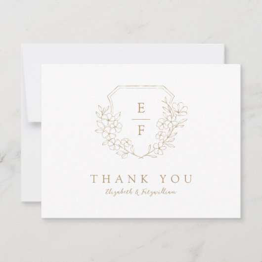 Carte De Remerciements Simple Delicy Or Cerise Blossom Monogram Crest (Devant)