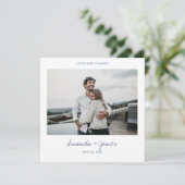 Carte De Remerciements Simple Design Moderne Bleu Script Mariage Photo Le (Debout devant)