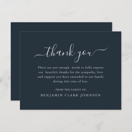Carte De Remerciements Simple écriture manuscrite Bereavity Sympathy Fune (Devant / Derrière)