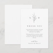 Carte De Remerciements Simple élégance feuilles botaniques monogramme mar (Devant / Derrière)