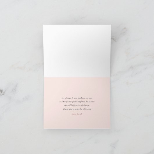 Carte De Remerciements Simple élégance moderne script rose nuptiale douch (Intérieur)