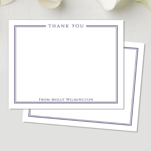 Carte De Remerciements Simple Elegance Navy & White Flat Note