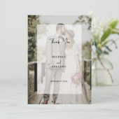 Carte De Remerciements Simple Elegant 2 Photo Overlay Script Mariage (Debout devant)