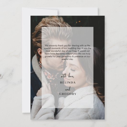 Carte De Remerciements Simple Elegant 2 Photo Overlay Script Mariage (Dos)