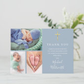 Carte De Remerciements Simple Elegant 3 Photo Signature Script Baptême (Debout devant)