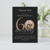 Carte De Remerciements Simple Elegant Black Gold Photo 60e anniversaire (Debout devant)