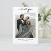 Carte De Remerciements Simple Elegant Black Heart Script Mariage photo (Debout devant)