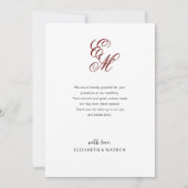 Carte De Remerciements Simple Elegant Bourgogne Rouge Monogramme Mariage  (Dos)