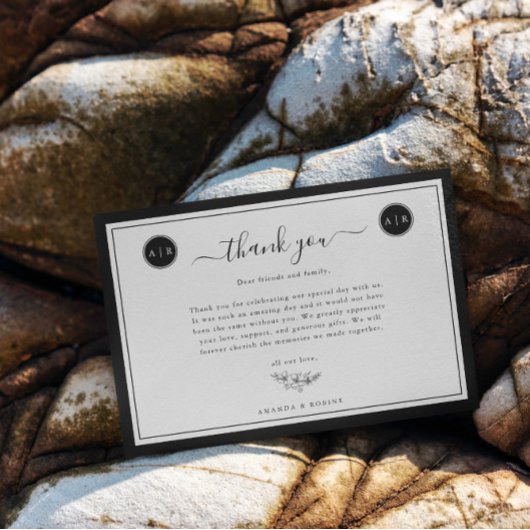 Carte De Remerciements Simple Élégant en Noir et Blanc