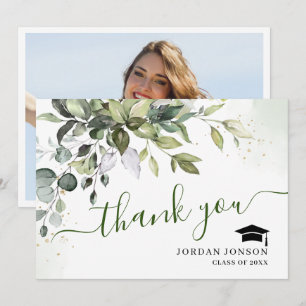 Carte De Remerciements Simple Élégant Eucalyptus Vert Graduation Que
