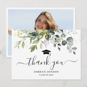 Carte De Remerciements Simple Élégant Eucalyptus Vert Graduation Que
