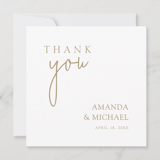 Carte De Remerciements Simple Elegant Gold Custom Photo Mariage (Devant)