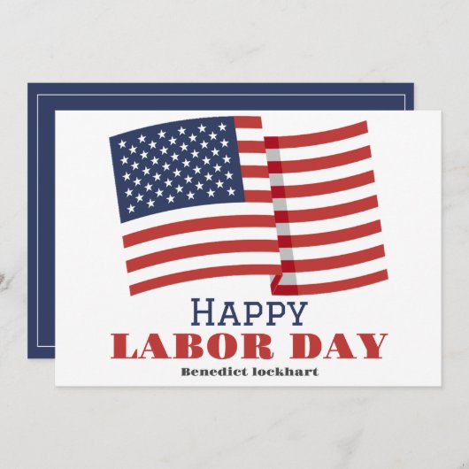 Carte De Remerciements Simple Elegant Labor Day avec drapeau américain (Devant / Derrière)