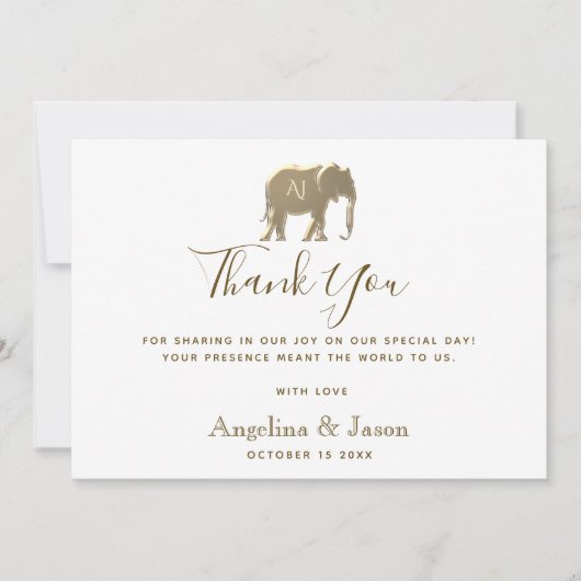 Carte De Remerciements Simple Élégant Mariage en Or (Devant)