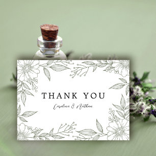 Carte De Remerciements Simple élégant Mariage Floral Sage Vert