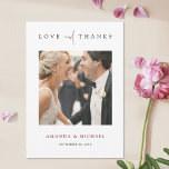Carte De Remerciements Simple Elegant Mariage photo Bourgogne<br><div class="desc">Ce modèle de mariage photo simple et chic présente un design élégant, minimaliste et moderne. La forme par défaut est les angles arrondis standard, mais les angles arrondis fonctionnent aussi merveilleusement avec ce design, alors essayez les deux regards et voyez lequel vous attrape! L'avant présente votre photo préférée, vos prénoms...</div>