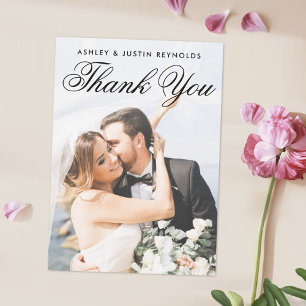 Carte De Remerciements Simple Élégant Mariage Photo Personnalisé Écriture