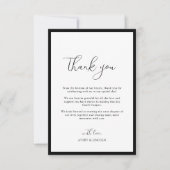 Carte De Remerciements Simple Élégant Mariage Script Bordure Noir & Blanc (Devant)